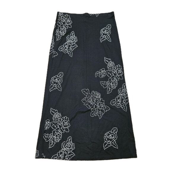 Vtg Emma James Black Floral Maxi Skirt Womens M Stretch Whimsigoth Boho Grunge - Picture 1 of 7